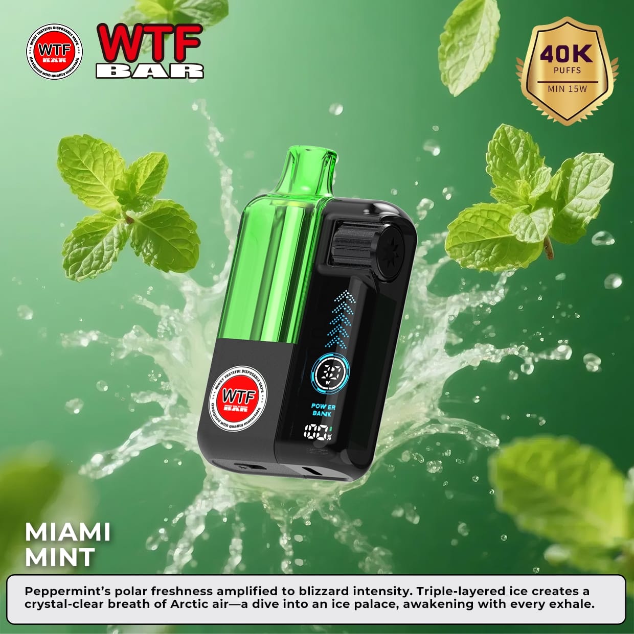 WTF BAR DISPOSABLE 40K PUFFS- MIAMI MINT