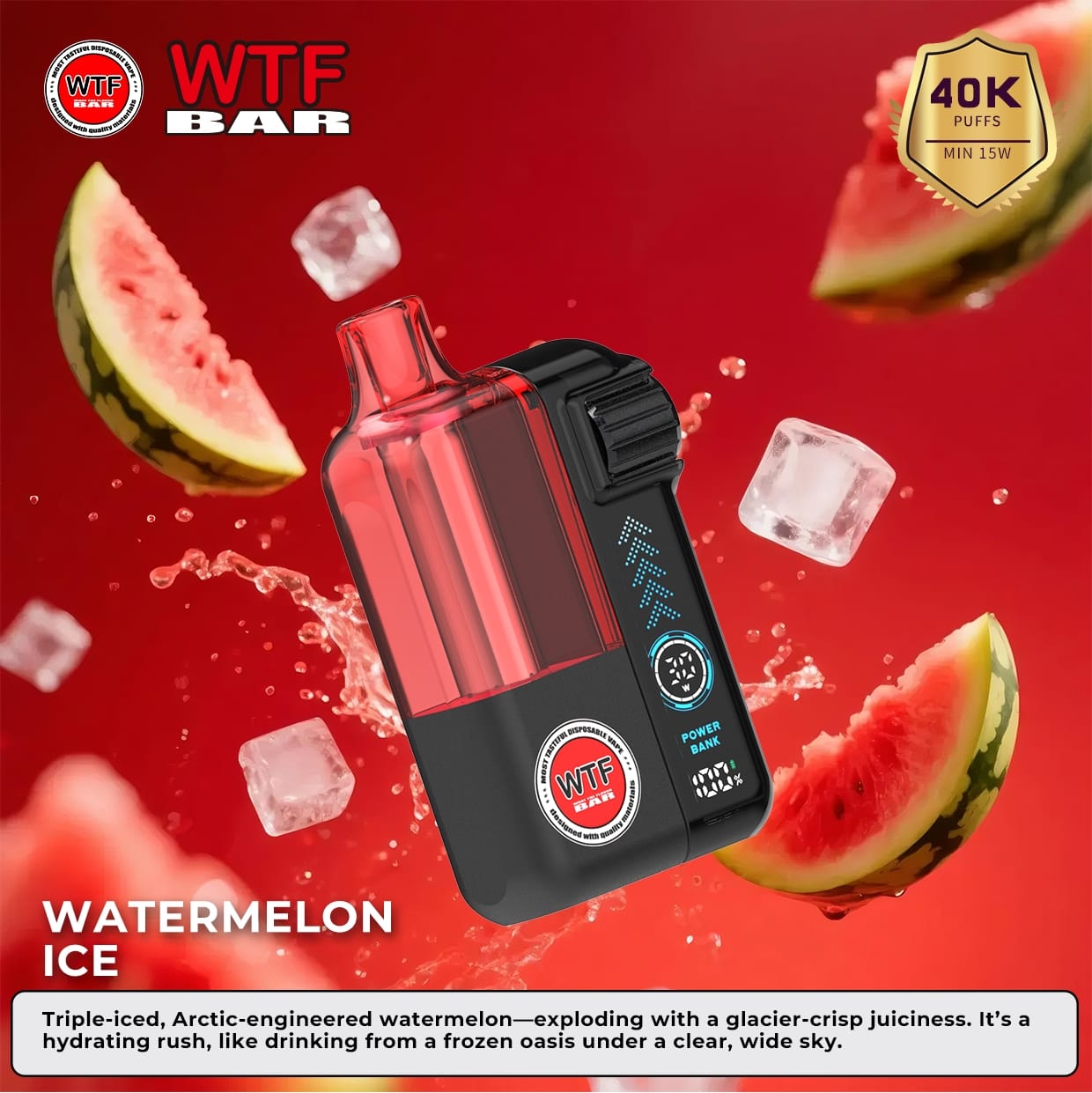WTF BAR DISPOSABLE 40K PUFFS-WATERMELON ICE