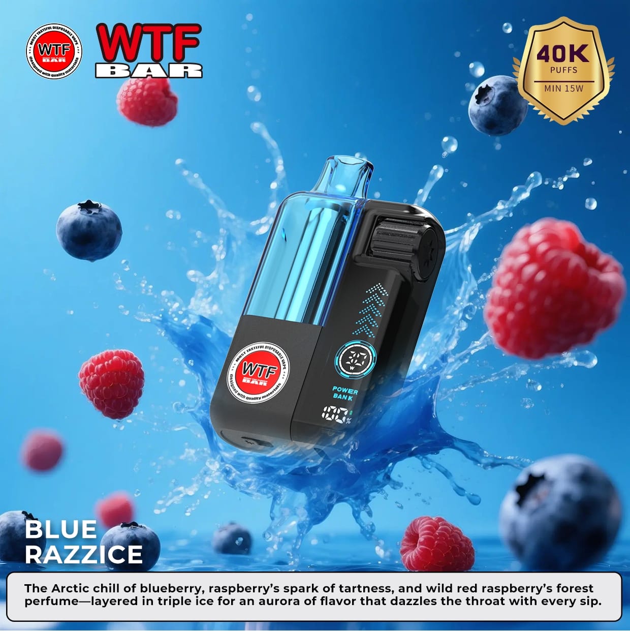 WTF BAR DISPOSABLE 40K PUFFS-BLUE RAZZ ICE